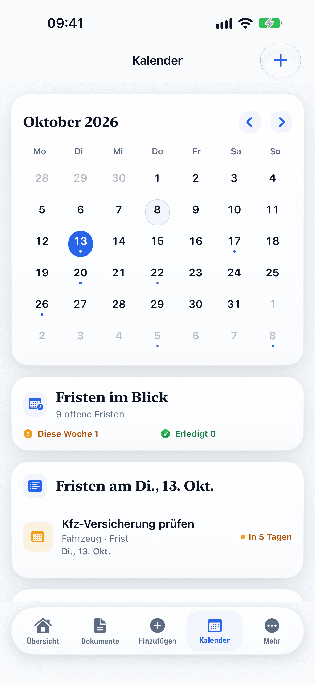 Kalender mit markierten Fristtagen und „Fristen im Blick“