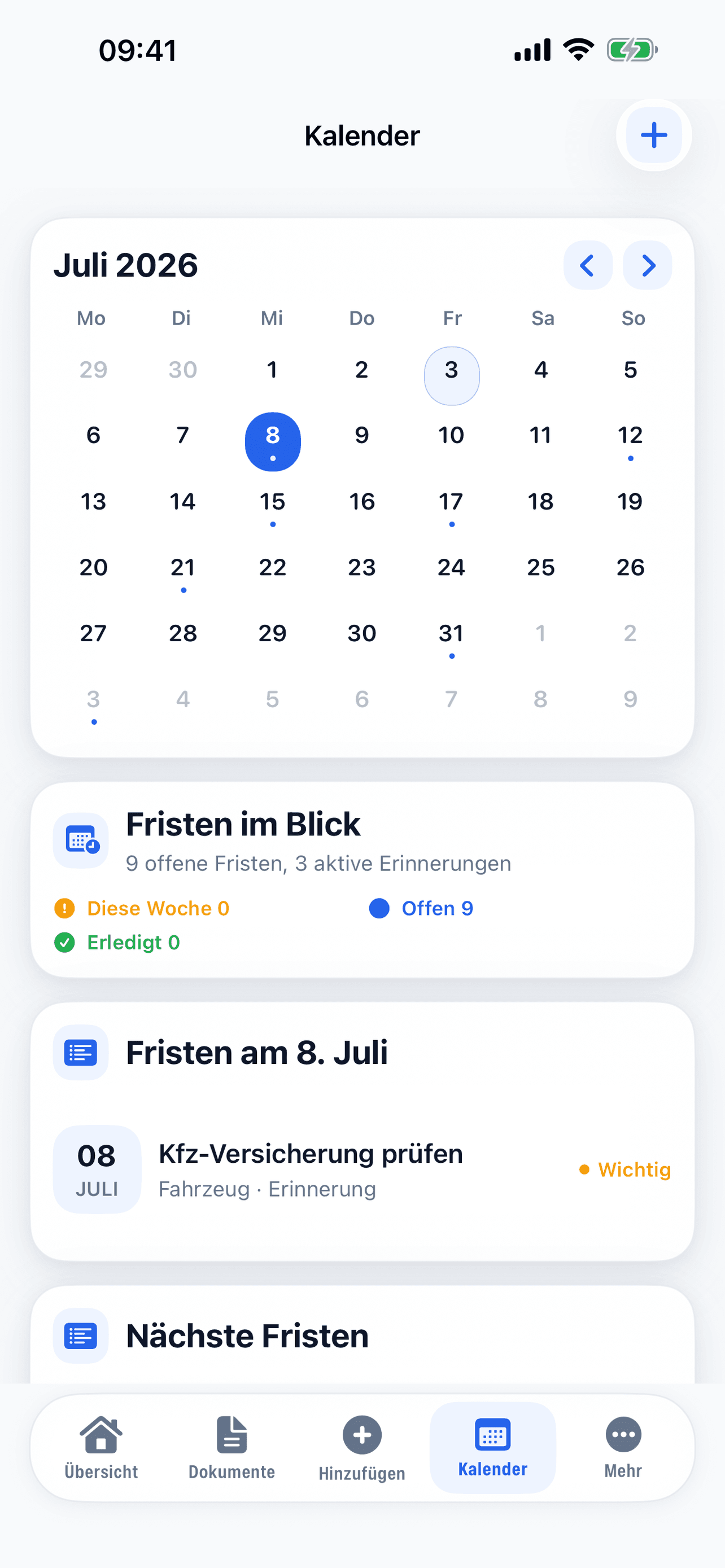 Kalender mit markierten Fristtagen